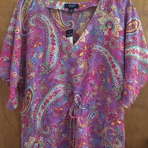 Chaps Paisley V-Neck Sheer Blouse & Cami Lavender Purple Fashion Top Brand Sz S